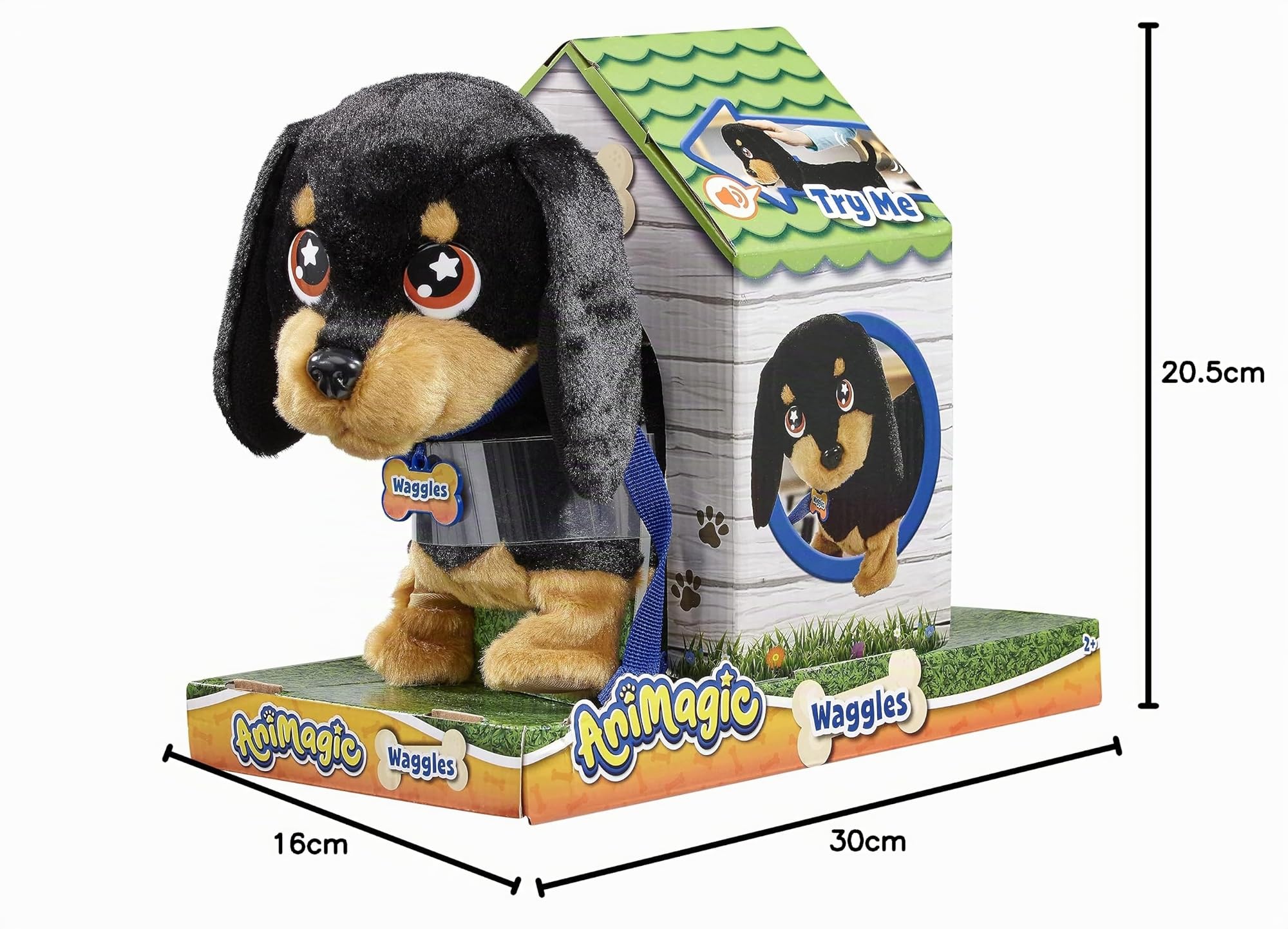 Animagic- Waggles, mi Perrito Salchicha Mascota Que ladra y anda, 3 años o más, Color Negro - marrón, Talla Única (256655)