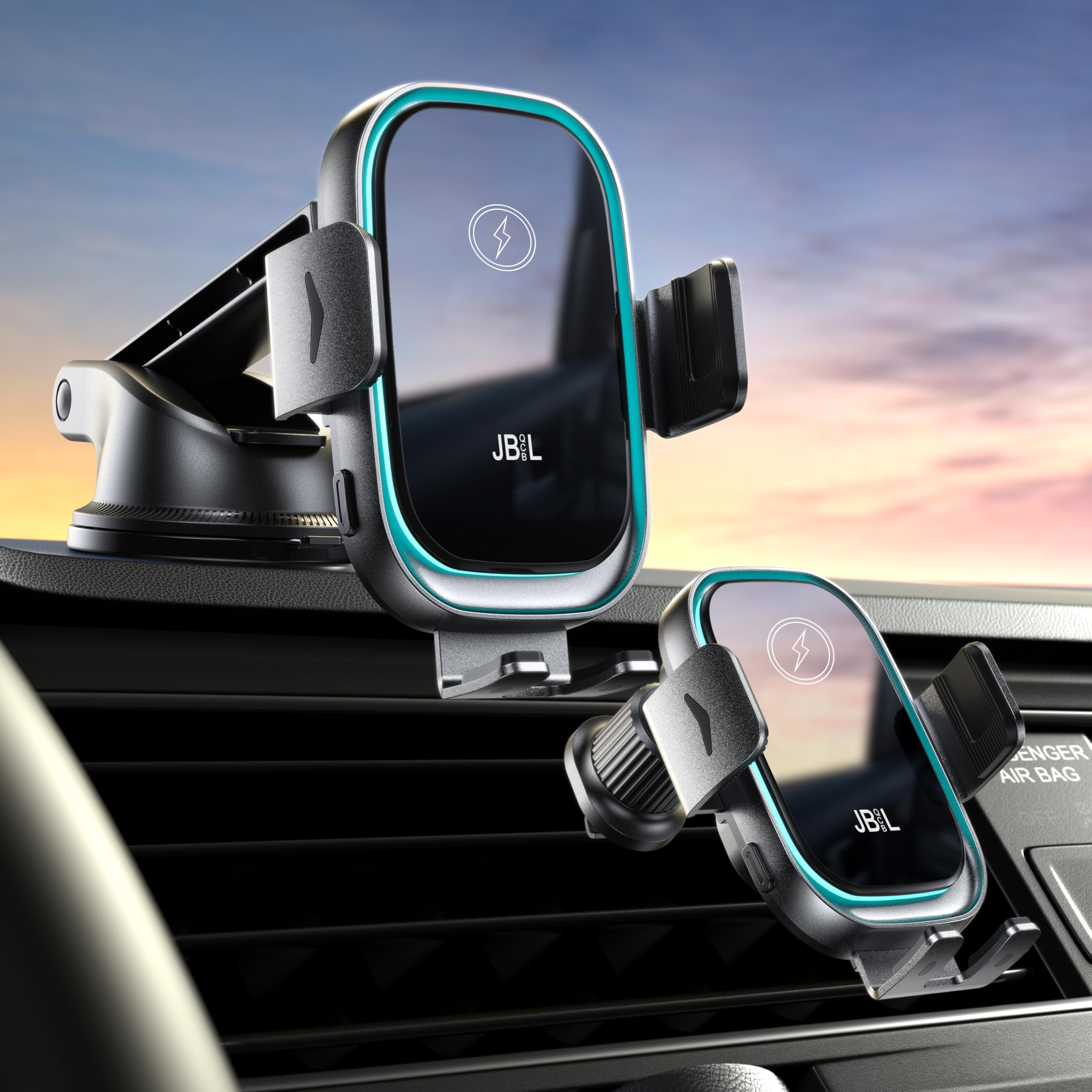 Cargador inalámbrico para coche, 3 en 1, soporte para teléfono de coche, cargador de coche, montaje para parabrisas, salpicadero, ventilación de aire, soporte de teléfono celular de carga rápida con