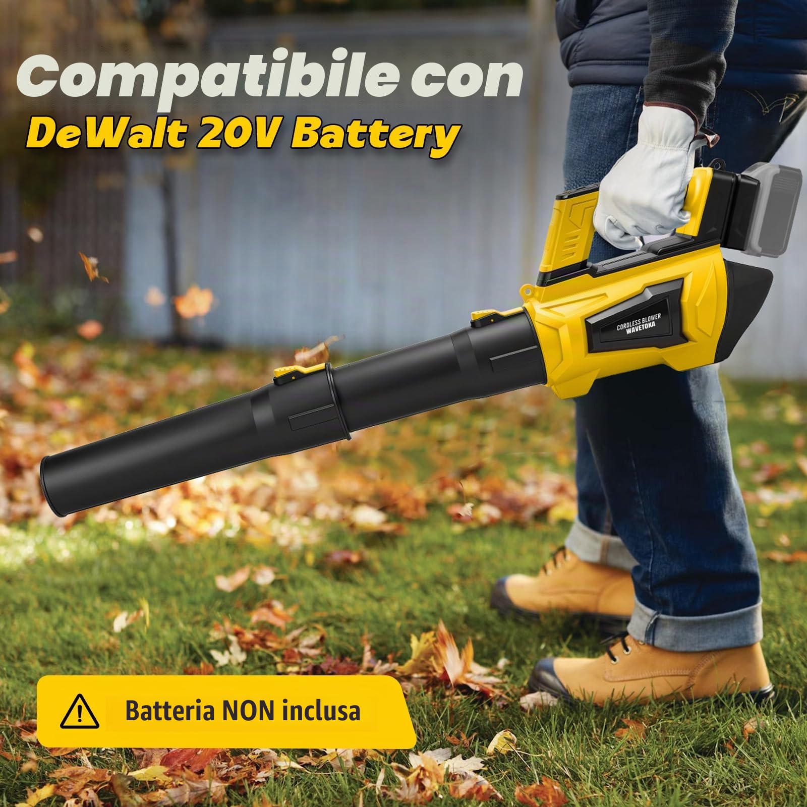 panthem Soffiatore a batteria compatibile con Dewalt 20 V (senza batteria), 225 km/h, 5 marce, senza fili, 30.000 giri/min, flusso d'aria 600 m³/h, per giardino, foglie, polvere e neve