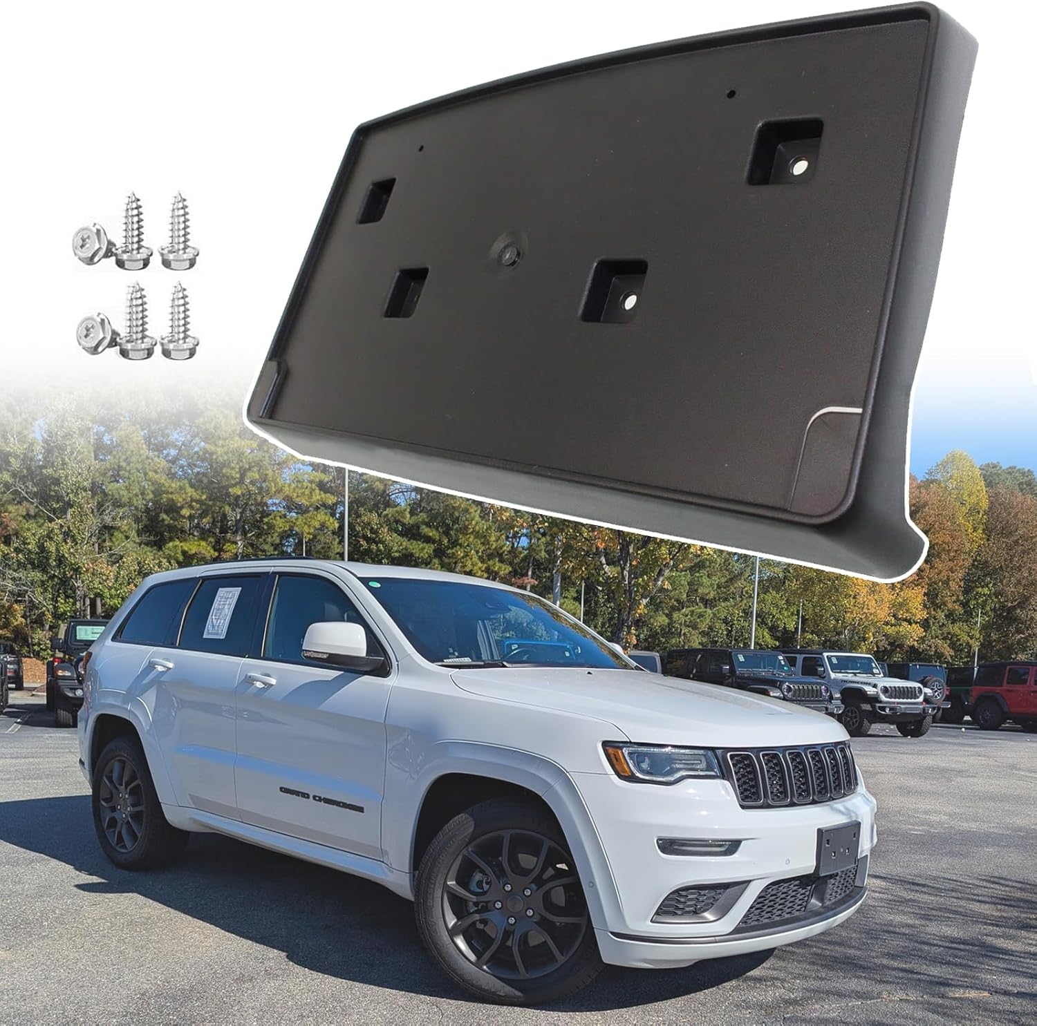 Front License Plate Frame for Jeep Grand Cherokee Type 2 2017 2018 2019 2020 2021 for Jeep Grand Cherokee WK 2022 Front Bumper License Plate Holder Mounting Bracket Replace # 68277137AA CH1068148
