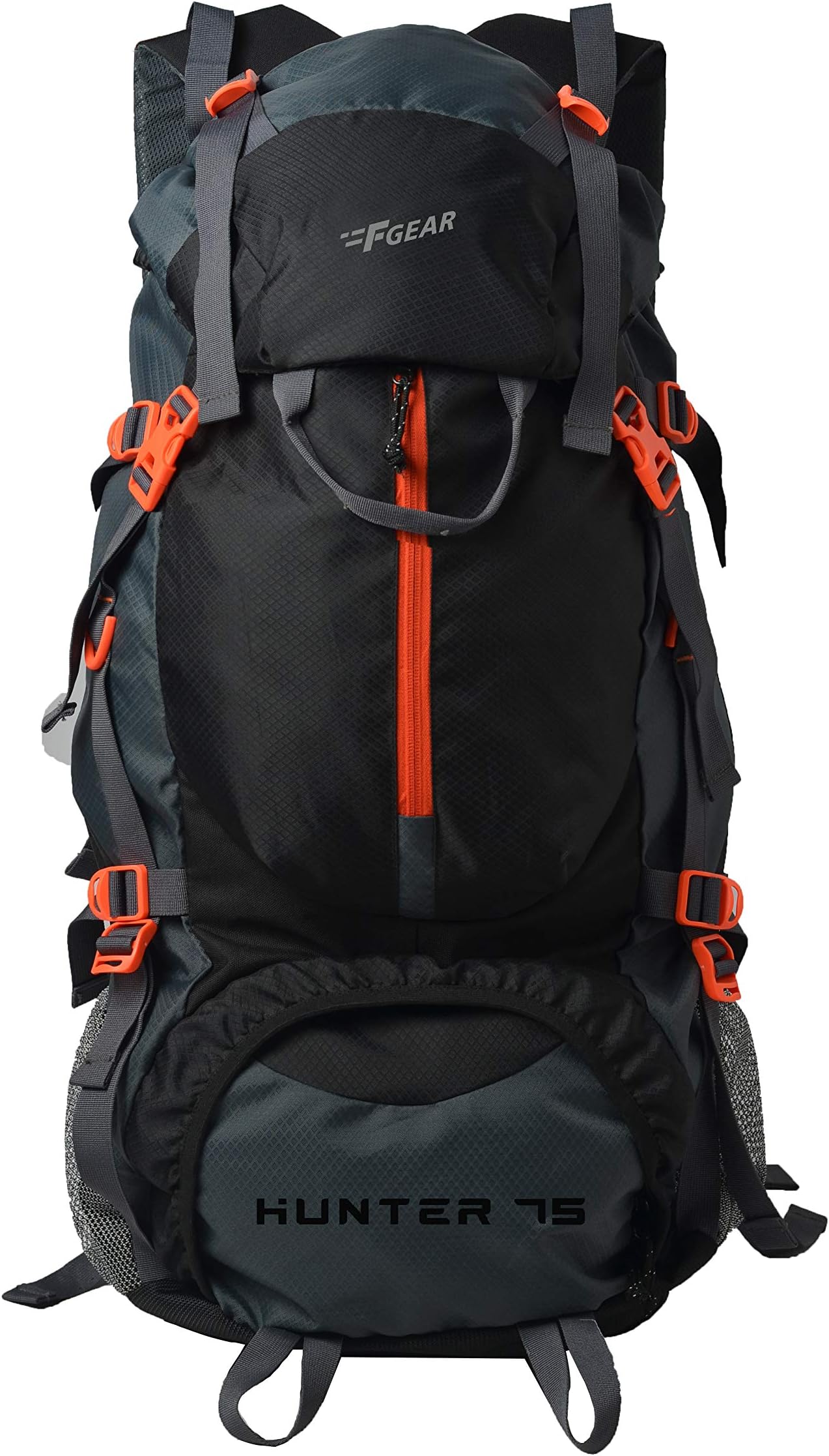 Hunter 75 Ltrs Black Rucksack (Black, Grey Diamond)