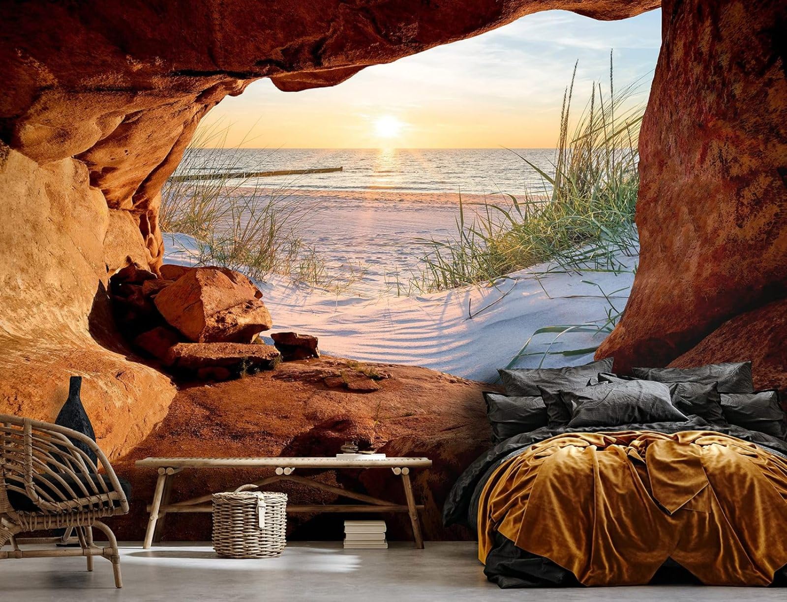 Kfjhgbdshhj 3D Mural Photo Mural-Wallpaper Beach Sea Baltic Sea Cave Nature Landscape - For Living Room Bedroom - 3D,430Cmx300cm Poster - Wall Sticker - Frameless Picture