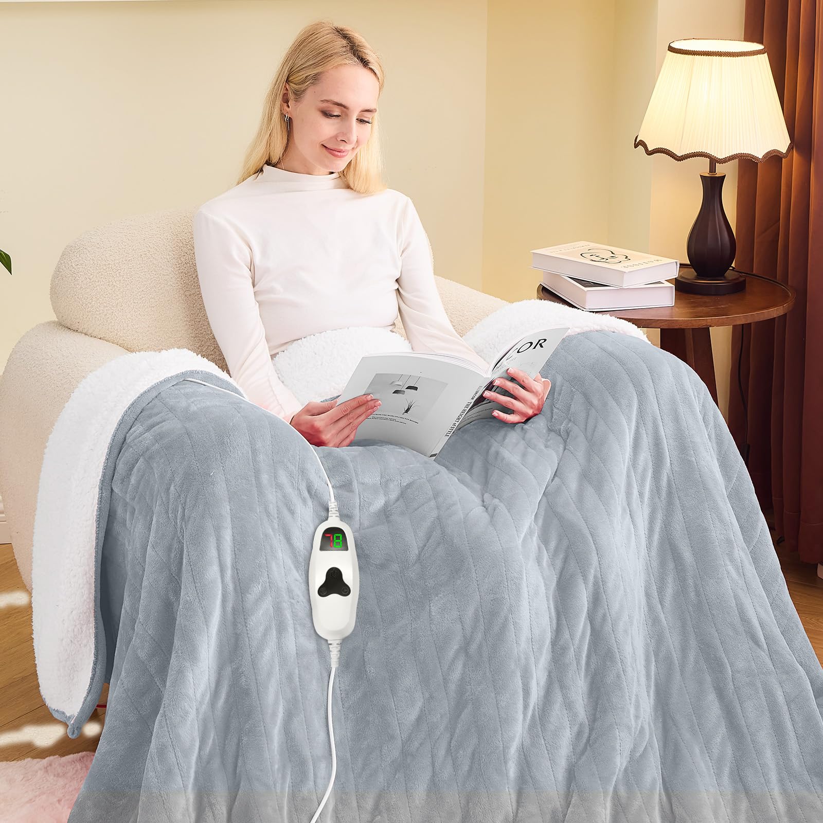 greenoak Heated Blanket Electric Full 72"X84", Heating Blanket with 10 Heat Levels 1/2/4/6/8 Hours Auto-Off Overheat Protection, Flannel Sherpa Soft Warm Heater Blanket, ETL Certified Dove Grey