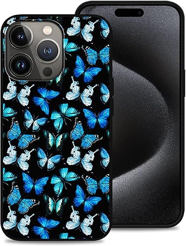 MSEAANBK Funda diseñada para iPhone 15 Pro con diseño de mariposas azules de acuarela para iPhone 15 Pro de 6.1 pulgadas, TPU suave, cuerpo