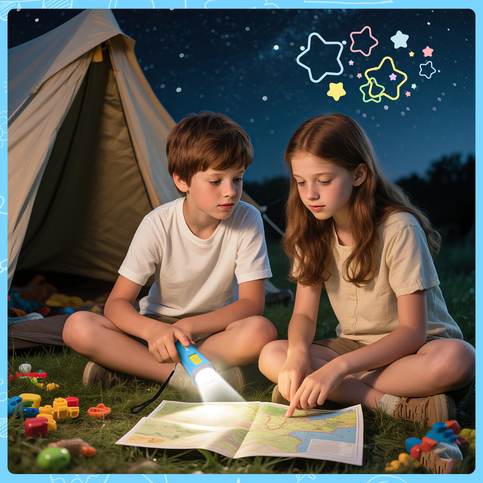 EverBrite Mini latarka LED, lekka (46 g) latarka z delikatnym żółtym światłem, idealna do czytania, biwakowania i sytuacji awaryjnych, prezent urodzinowy, kolor niebieski
