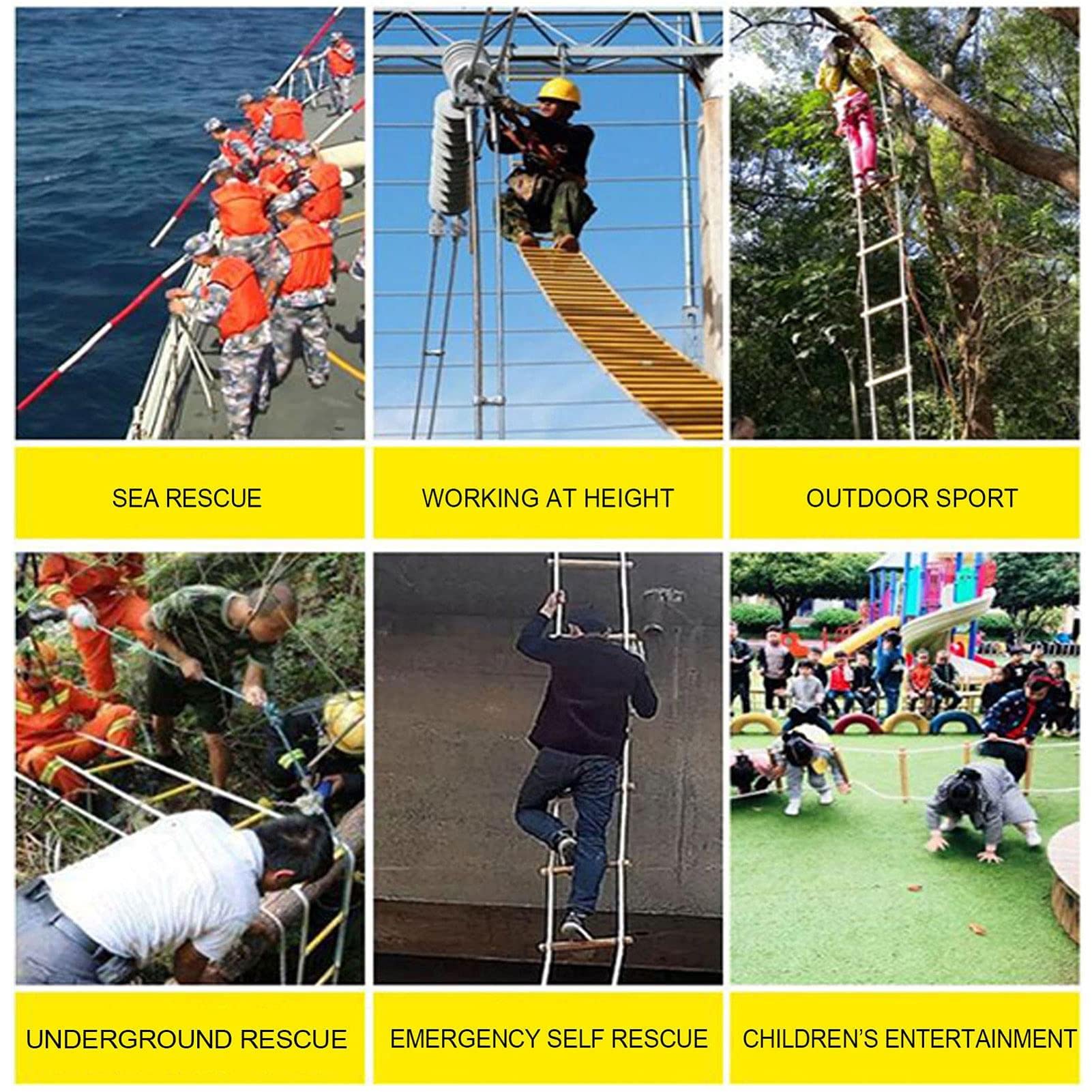 Scala Di Sicurezza, Scala Di Corda Antincendio, Scale Di Corda Di Sicurezza Di Emergenza, Scala Di Corda Ignifuga con 2 Ganci a Molla/White Rope/39.37Ft