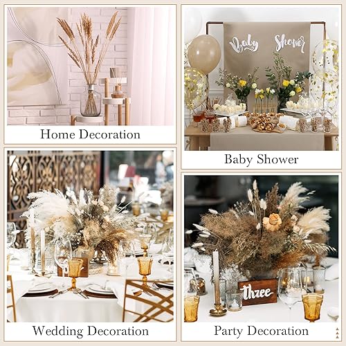 Miniatura 4 de 400 piezas de hierba seca de las pampas a granel de 17 pulgadas, hierba seca blanca de junco, colas de conejo, flores secas, hierba de caña