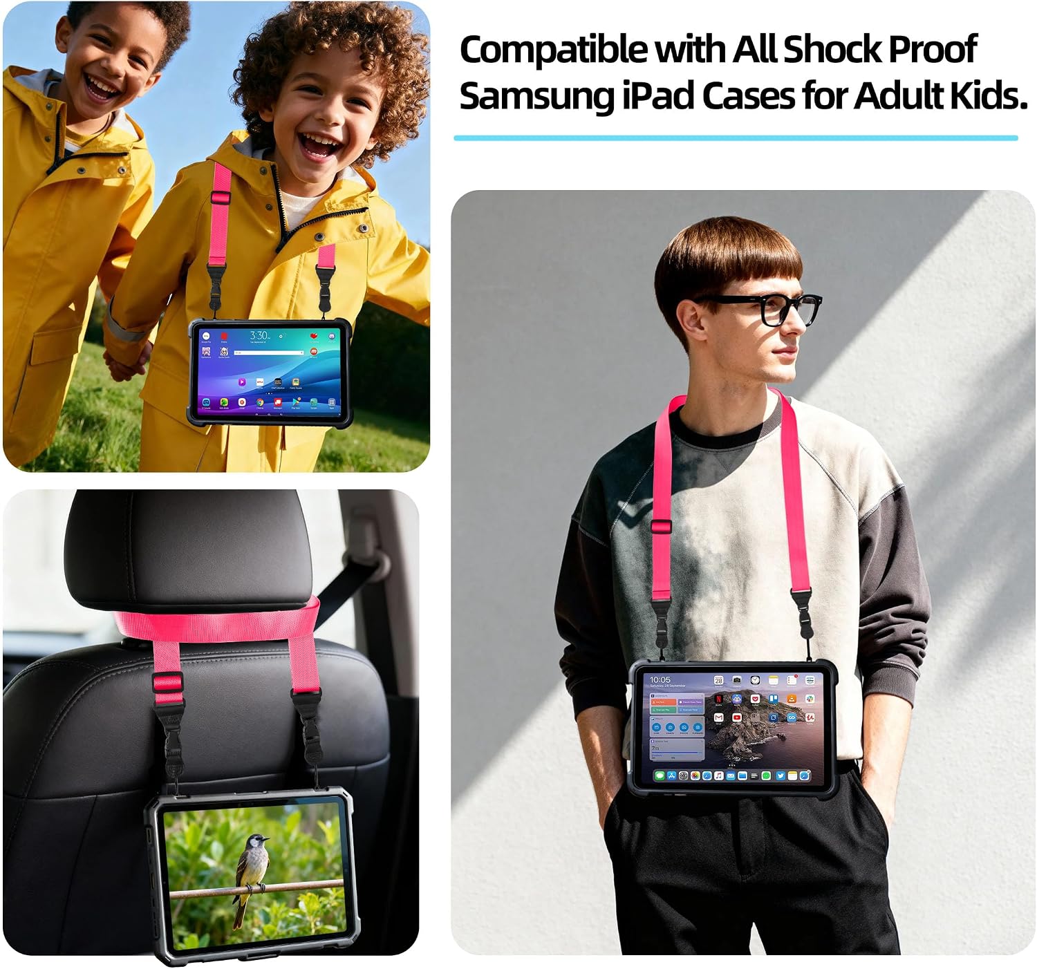 Adjustable Shoulder Strap:Comfortable iPad Strap Nylon Neck Lanyard for iPad/Samsung Tablet Case,Camera Binocular Crossbody Laptop Luggage Bag(Pink)