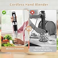 Vista 2 de Cordless Immersion Blender: 4-in-1 Rechargeable Electric Hand Blender, 21-Speeds & 3-Angle Adjustable with 700ml Chopper, 700ml Beaker, Egg Whisk