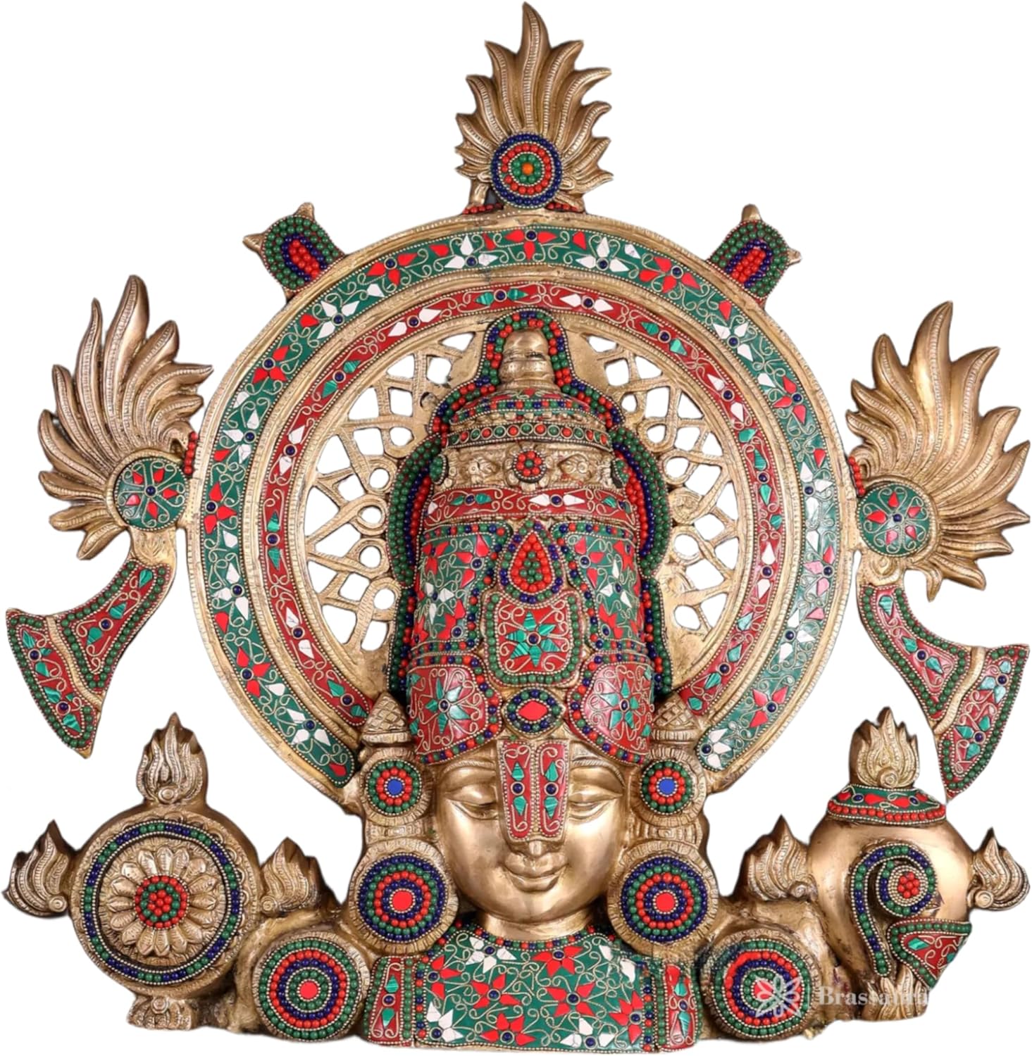 Pure Brass Tirupati Balaji Bust – 22.5" Venkateswara Idol with Intricate Floral Stonework