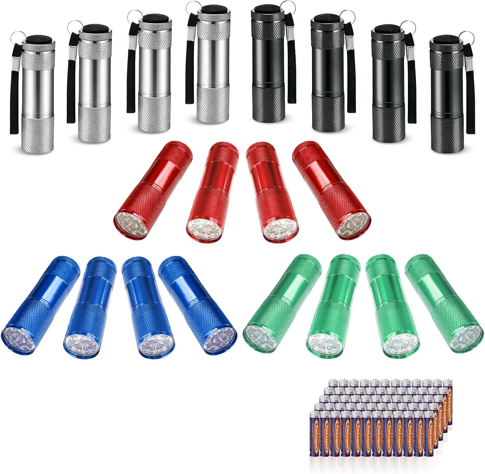 Flintronic 20 Pack LED Small Torch, Mini Pocket Flashlight with 9 LEDs, Aluminium Portable Torches with Lanyard, Super Bright, for Camping Hiking Outdoor Gifts, Batteries Included