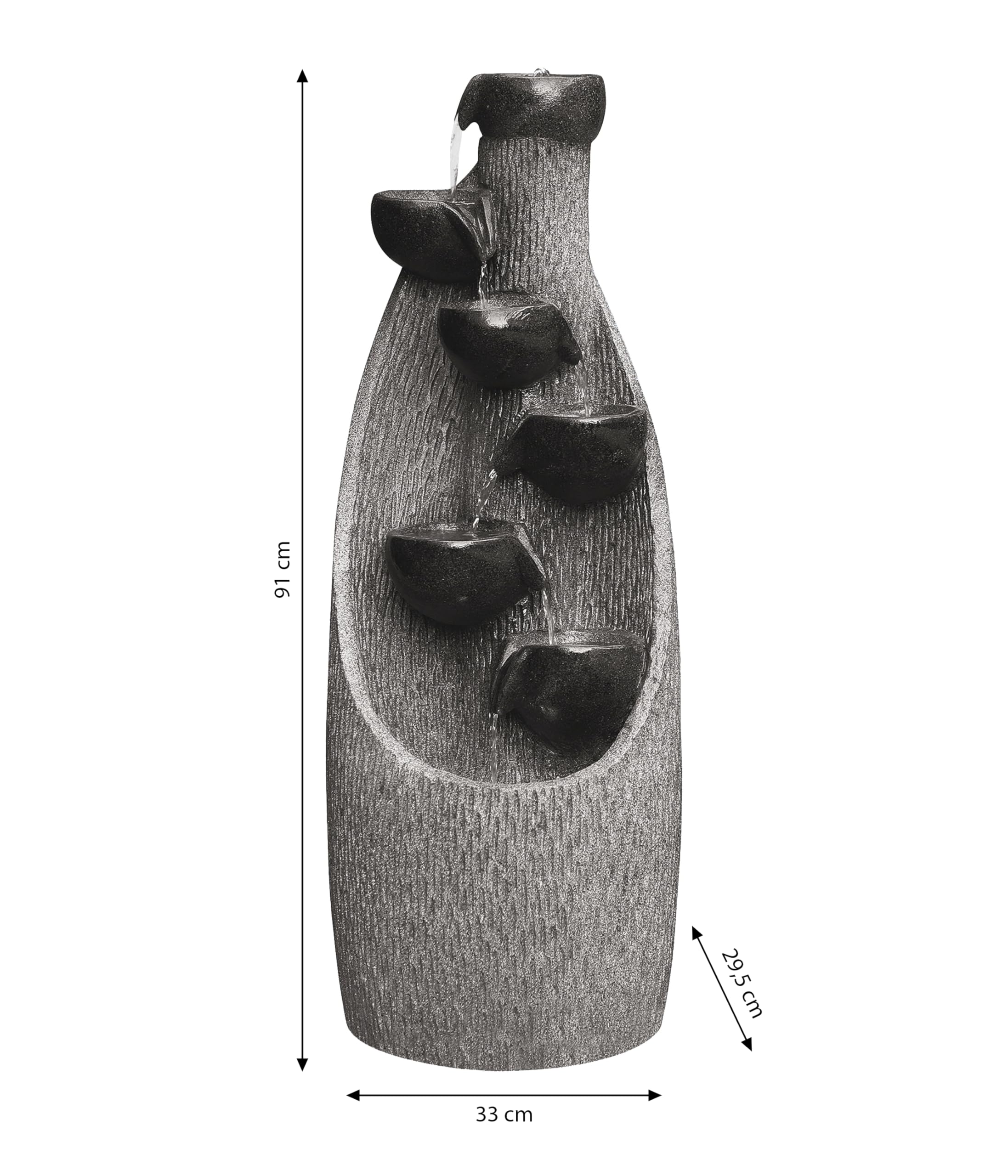 Dehner Gartenbrunnen Scale, Terassenbrunnen frostbeständig, Brunnen für Außen, mit LED Beleuchtung, ca. 91 x 33 x 29.5 cm, Polyresin, grau