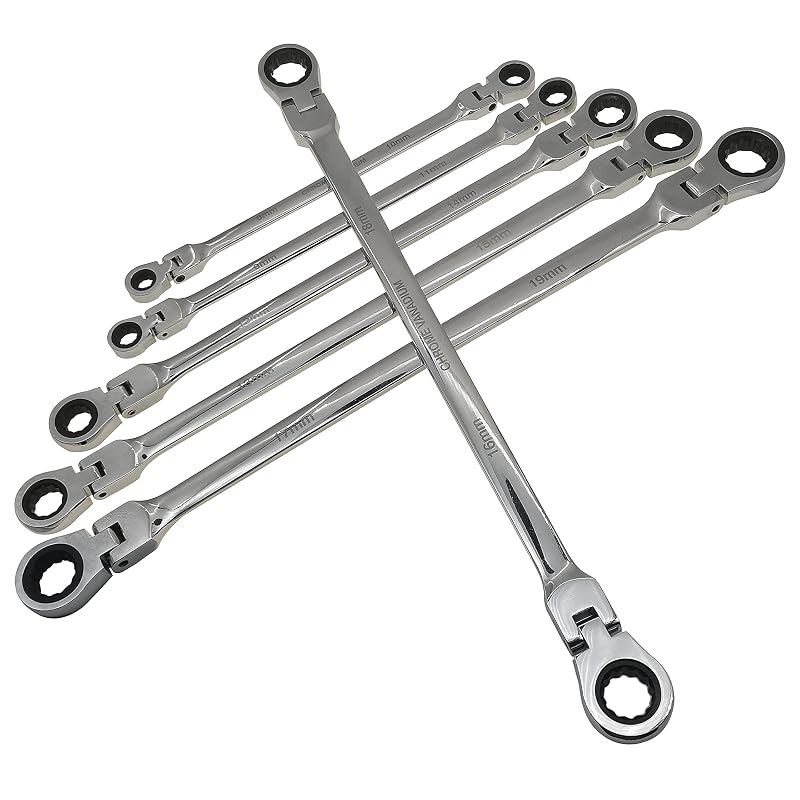 Kit de Chaves Combinadas com Catraca e Cabeça Flexível Extra Longa 8–19 mm YCTMALL R004, 6 Peças