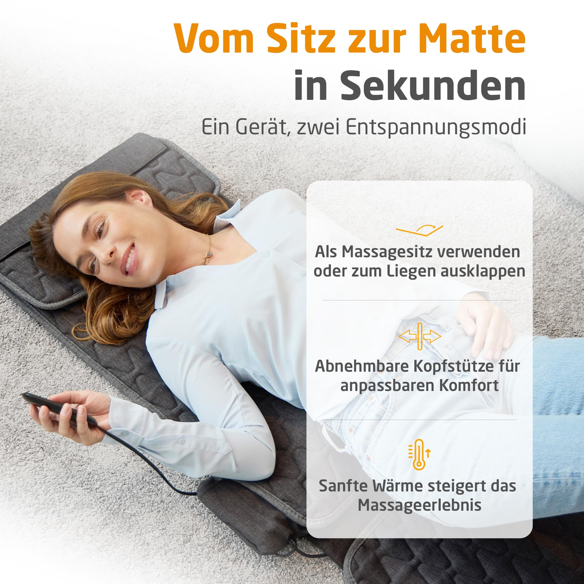 medisana MC 700 Shiatsu-Massagesitzauflage, Massagegerät für Rücken, Nacken, Schultern, extra dünne und leichte Massagematte mit großer Massagefläche und Wärme, nutzbar im Liegen und Sitzen