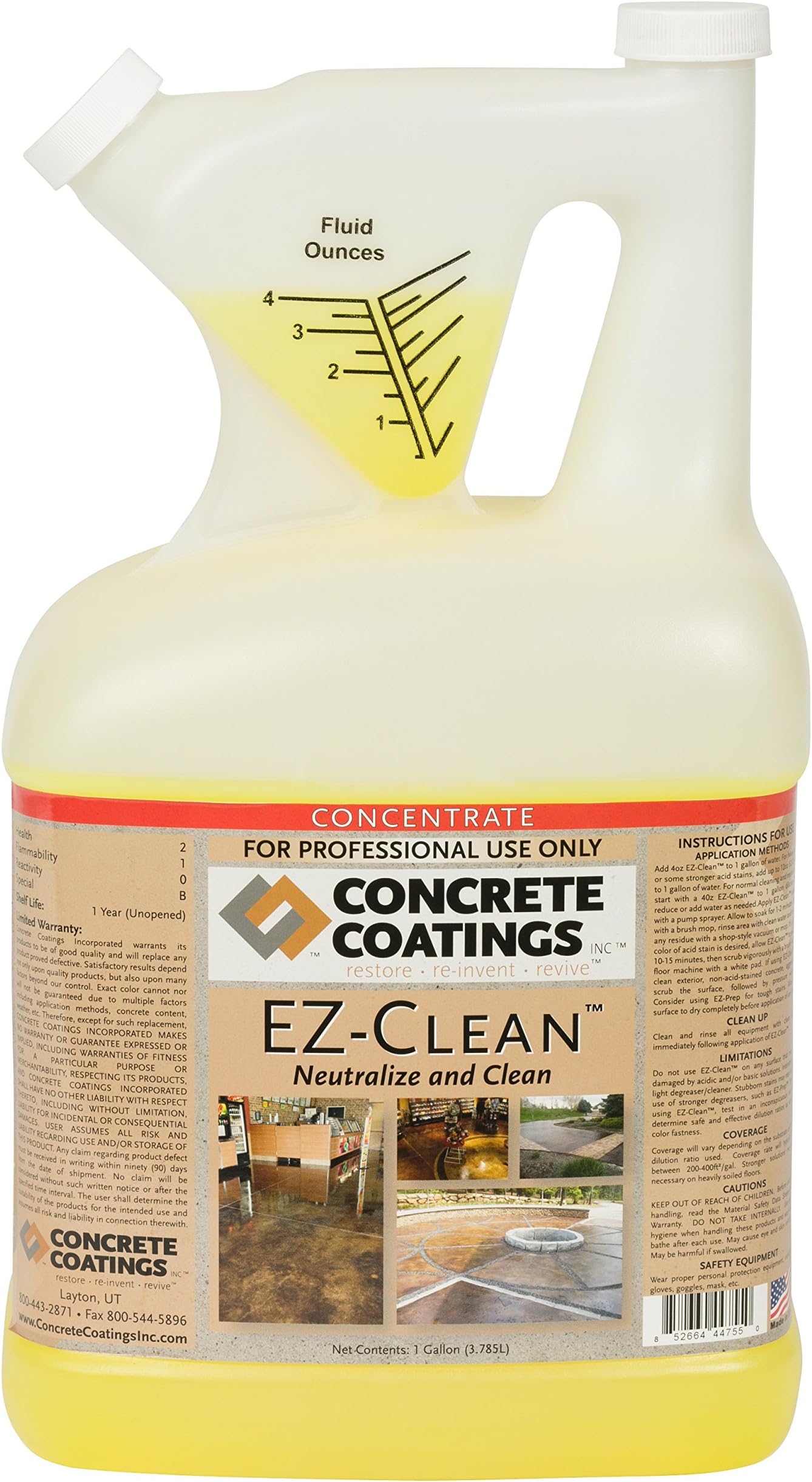 EZ-Clean - Concrete Acid Stain Neutralizer, Degreaser, Light Cleaner | Easy to Use Concentrated Formula | 1 Gallon Container | Makes up to 32 Gallons