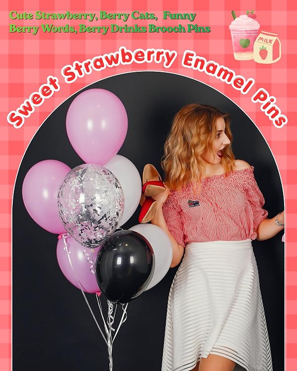 20pcs Strawberry Enamel Pins Bulk with Storage Bag Kawaii Funny Berry Lapel Pins for Backpacks Jackets Hats Cute Cartoon Fruit Strawberry Enamel Pins for Women Christmas Birthday Graduation Gifts Sweet Strawberry Theme Party Favors by RANERVZ - Used condition - Image 3