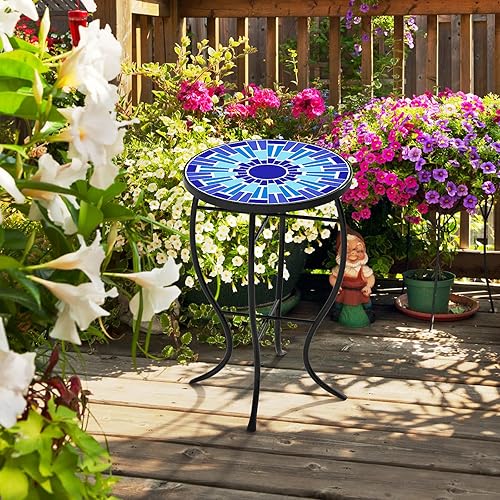 Miniatura 9 de Mosaic - Mesa auxiliar para exteriores, mesa auxiliar de patio, resistente a la intemperie, 14 pulgadas de diámetro, 21 pulgadas de alto, mesa