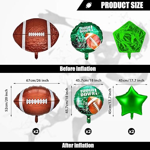 Miniatura 2 de Skylety Juego de 6 globos de fútbol americano con forma de estrella de papel de aluminio para suministros de fiesta, decoración de cumpleaños del