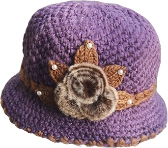 French Thicken Womens Flowers Knitted-Woolen-Hat Fashion Beanie-Hat Lady Crochet-Bucekt-Hat for Winter