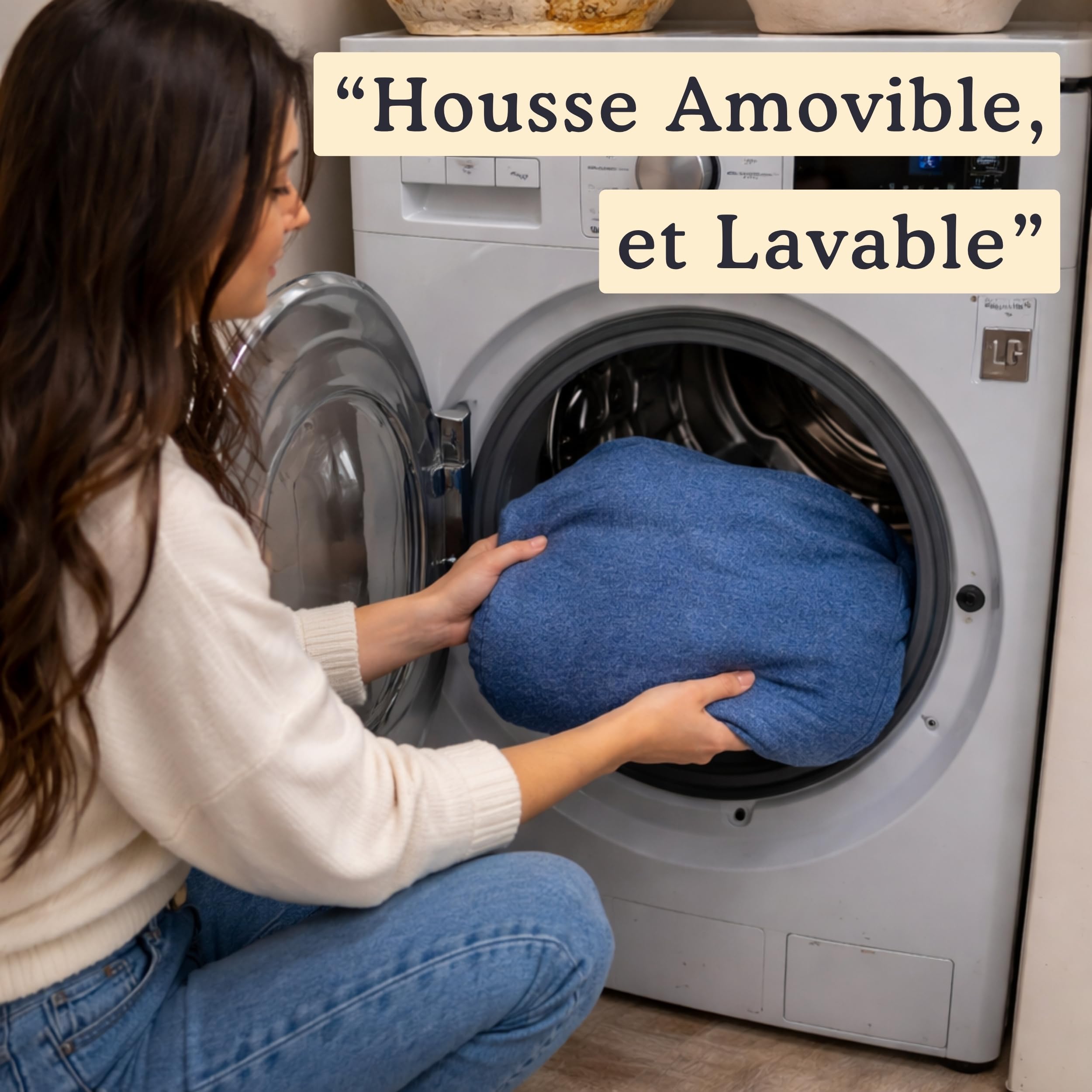 bananair - Pouf Poire Fabriqué en France - Rembourré en Mousse, Housse Lavable en Machine - Idéal pour Salon, Chambre ou Coin Cosy - Pouf Facile à Transporter, Parfait pour Adulte (120x100 cm, Bleu)