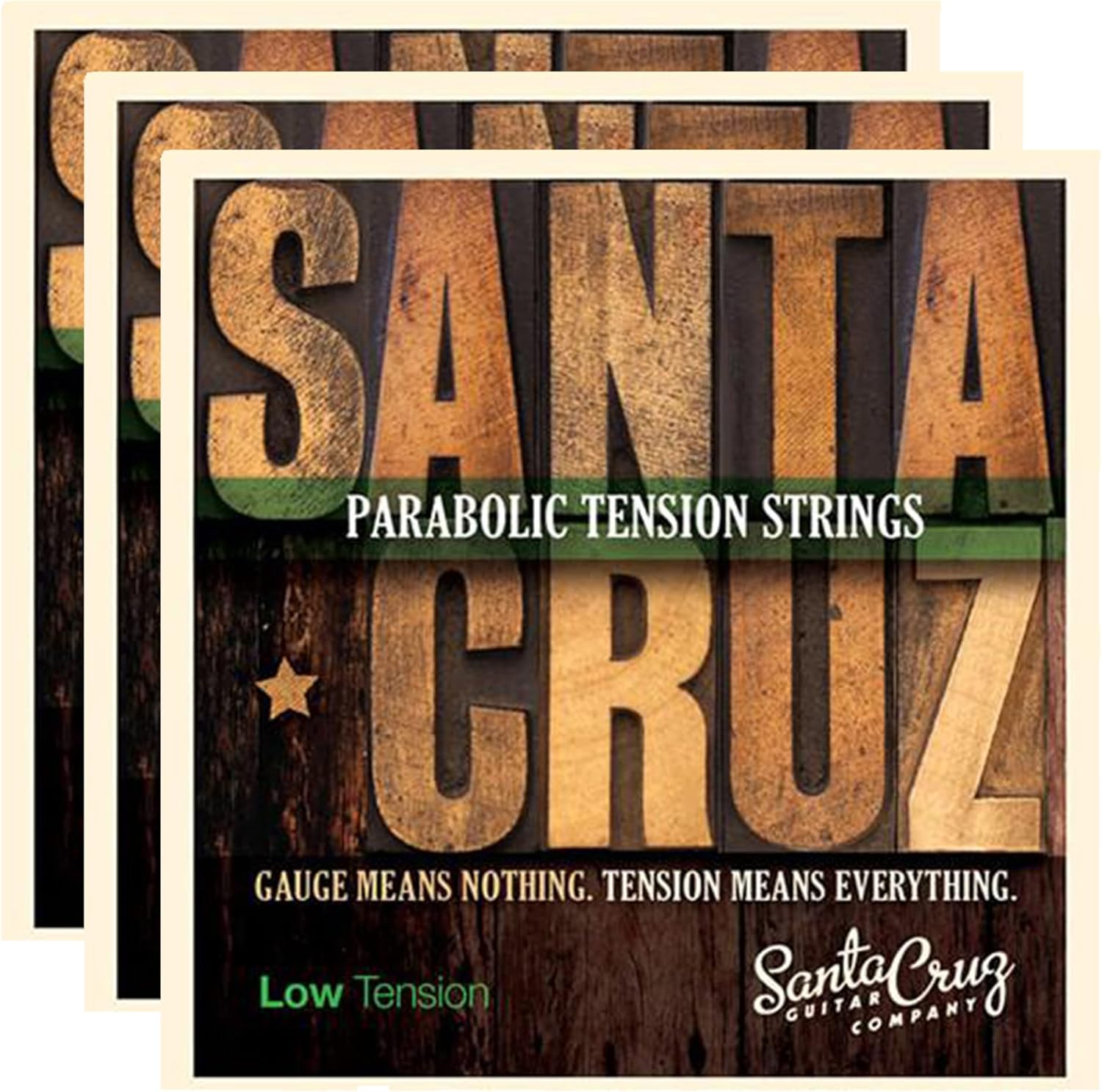 Santa Cruz Parabolic Tension Acoustic Guitar Strings Low Ten (3 Pack Bundle)