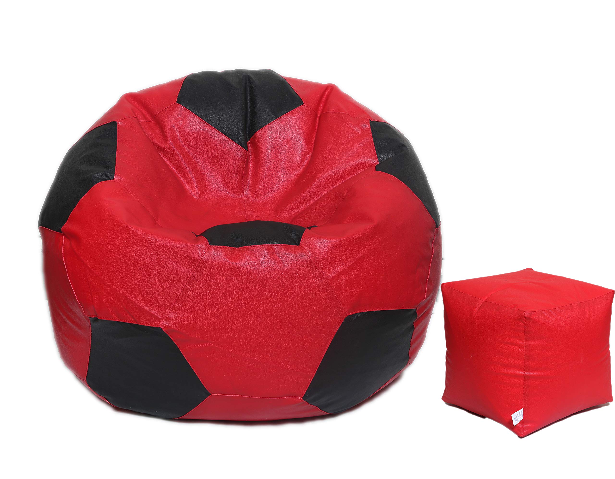 Combo with Puffy Cover XXL Without Beans Leather Football Shape- (Red & Black)