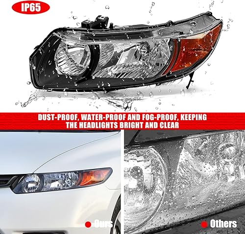 Miniatura 6 de ADCARLIGHTS Compatible con faros delanteros Civic 2006 2007 2008 2009 2010 2011 para Honda Civic 06-11 de 2 puertas Coupé lente transparente carcasa