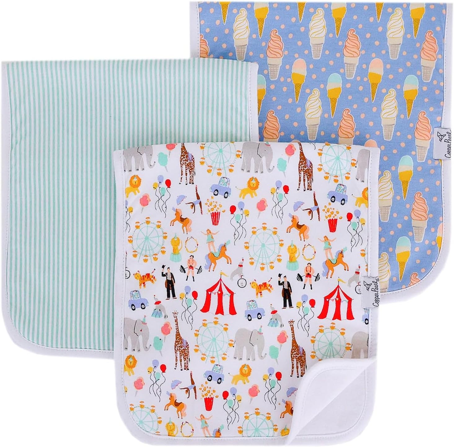 Copper Pearl Premium Baby Burp Cloths - 3-Pack Large Cotton Burp Cloths, Extra Soft Spit Up Rags with 3 Absorbent Layers, Perfect for Baby Boy and Baby Girl Gifts (21" x 10" Size, Bailey Set)