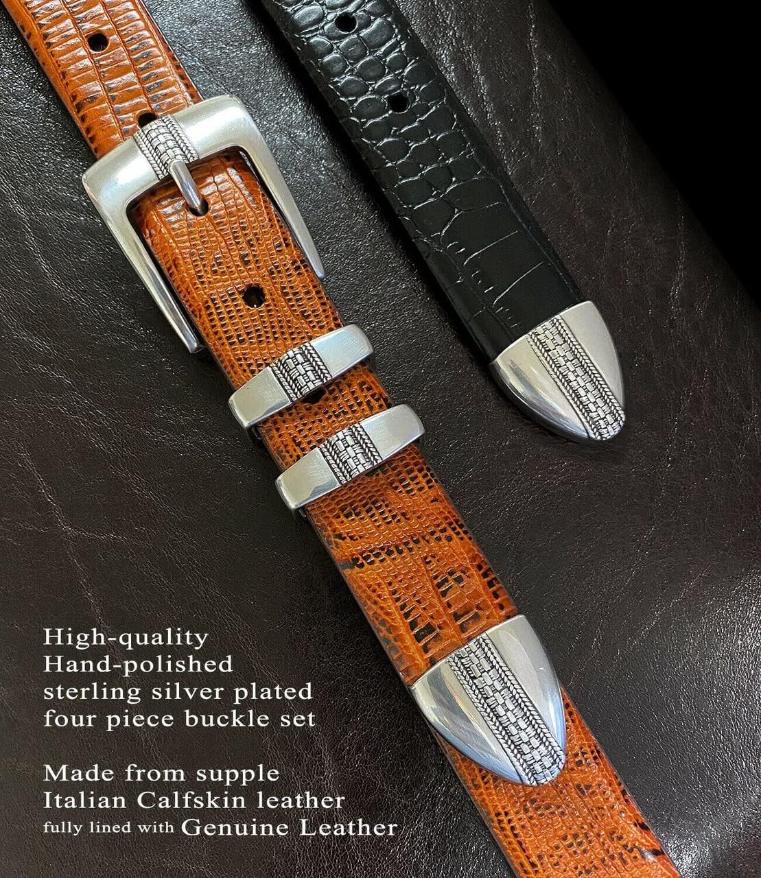 S5825 Genuine Full-Grain Cowhide Leather Designer Golf Dress Belt 1-1/8"(30mm) Wide - Image 3