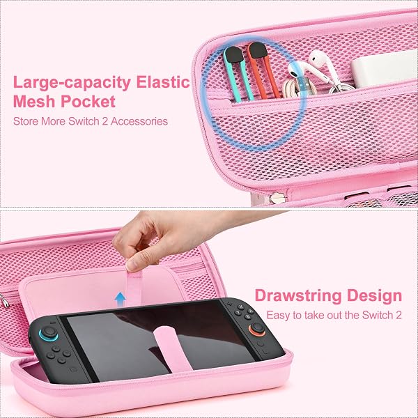 innoAura Housse Switch 2 pour NS Switch 2 Console (2025), Étui Rigide pour Switch 2 avec 12 Cartouches de Jeux, Sac de Hard Switch 2 pour Le Voyage et Le Stockage (Rose) - 4