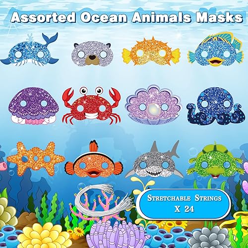 Miniatura 2 de Minatee 24 máscaras para niños bajo el mar, océano, animales, cumpleaños, divertidas máscaras para niños, suministros de fiesta bajo el mar, océano,