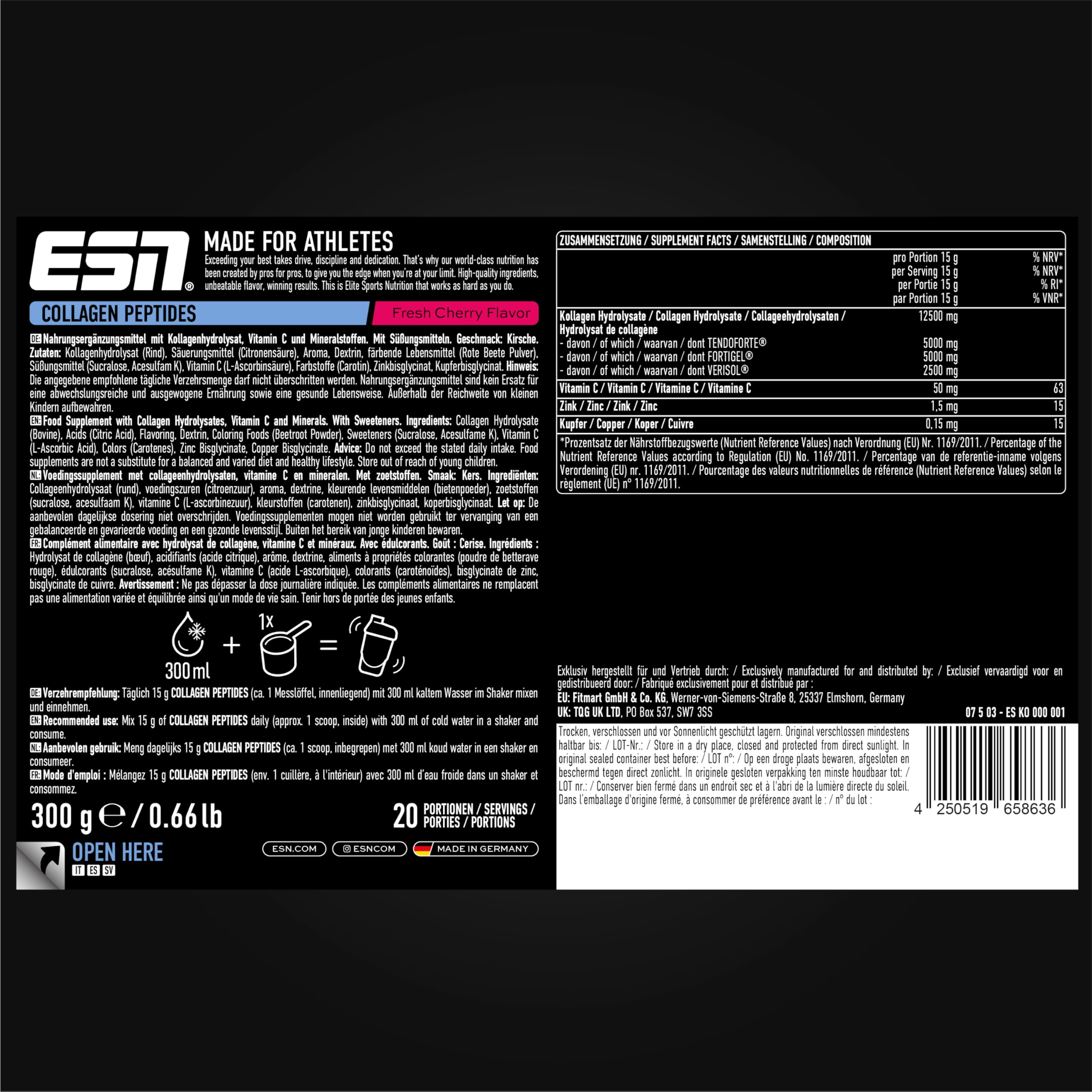 ESN Collagen Peptides, 2 x 300 g Fresh Cherry - made in Germany