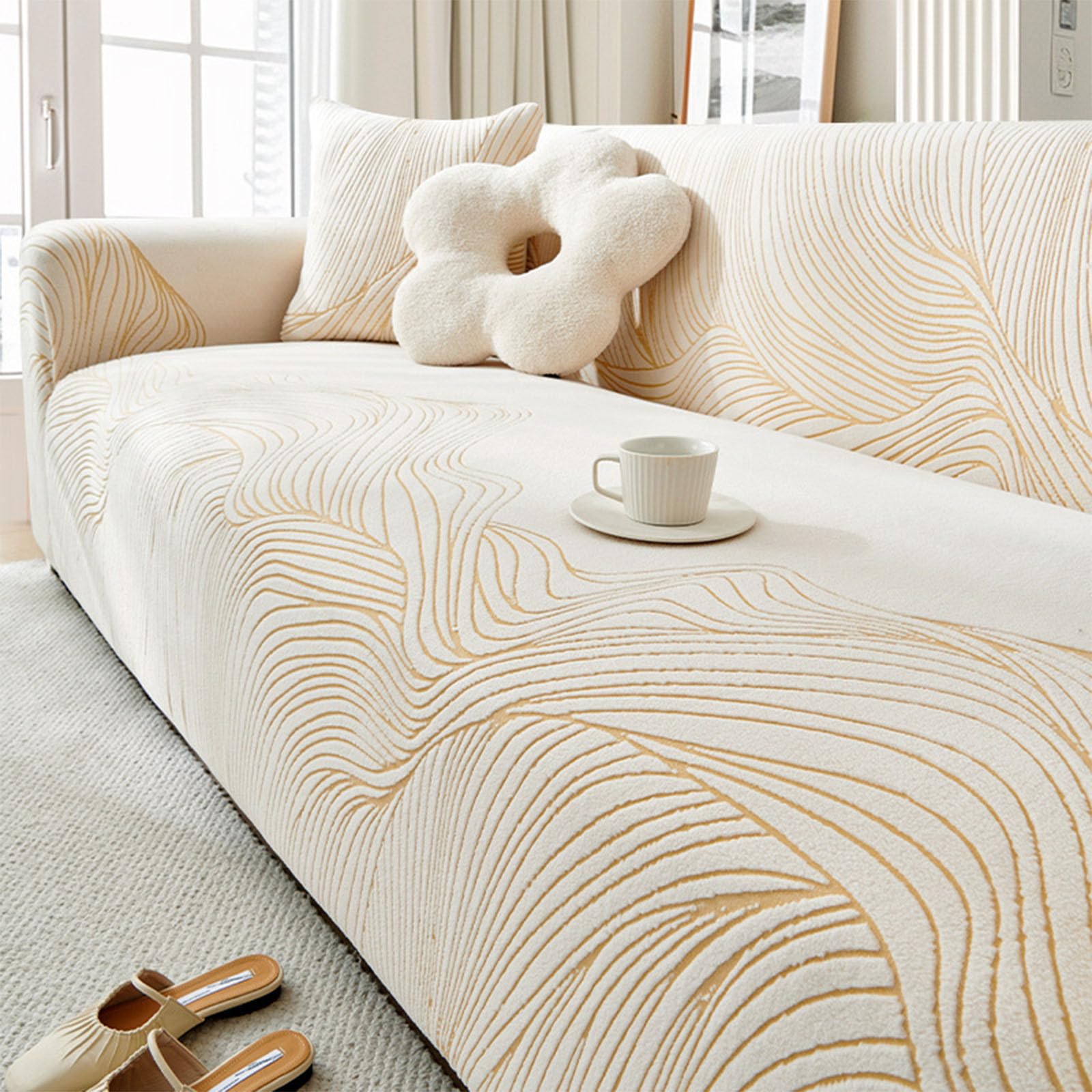 Housse de canapé extensible velours 5 places jacquard universelle