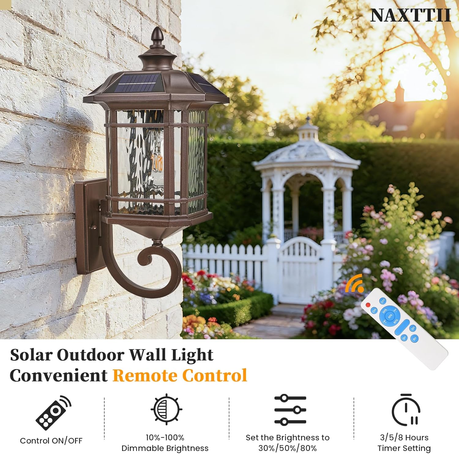 Solar Porch Lights Outdoor 16 Inch Height Large Outdoor Wall Lights with Water Ripple Glass Dusk to Dawn Solar Sconce Lights Outdoor for Garage Porch Yard Front Door
