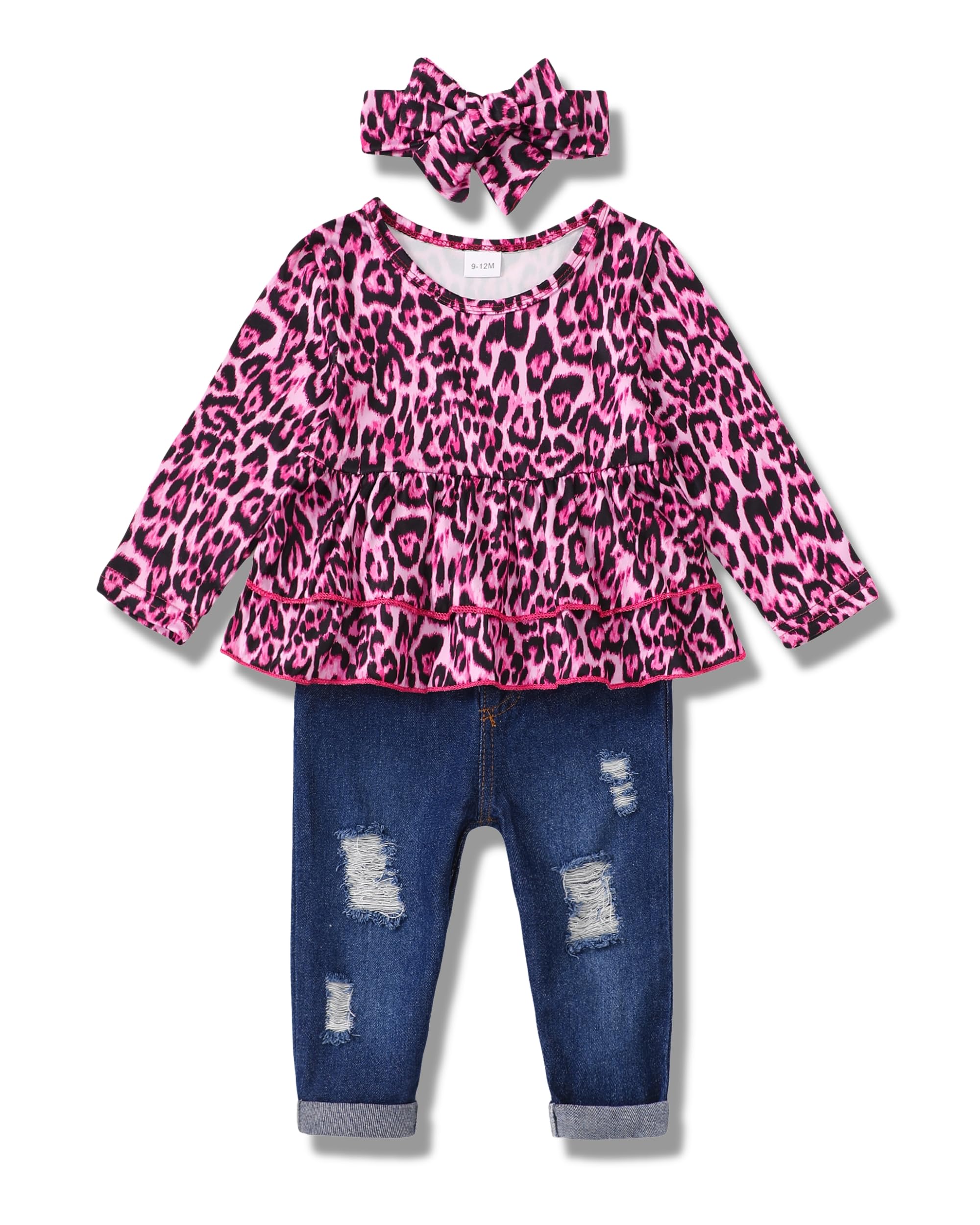 XUANHAO Baby Girl Clothes 12 18 24 Months Outfits For Infant Toddler Denim Girls' Clothing Ruffle Top Ripped Jeans Pant Sets