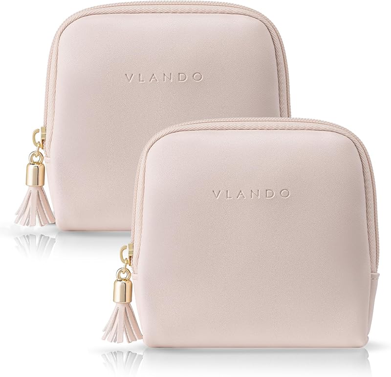 VLANDO Estojo de Viagem para Joias em Veludo com Zíper, Apricot Pink, Pacote com 2