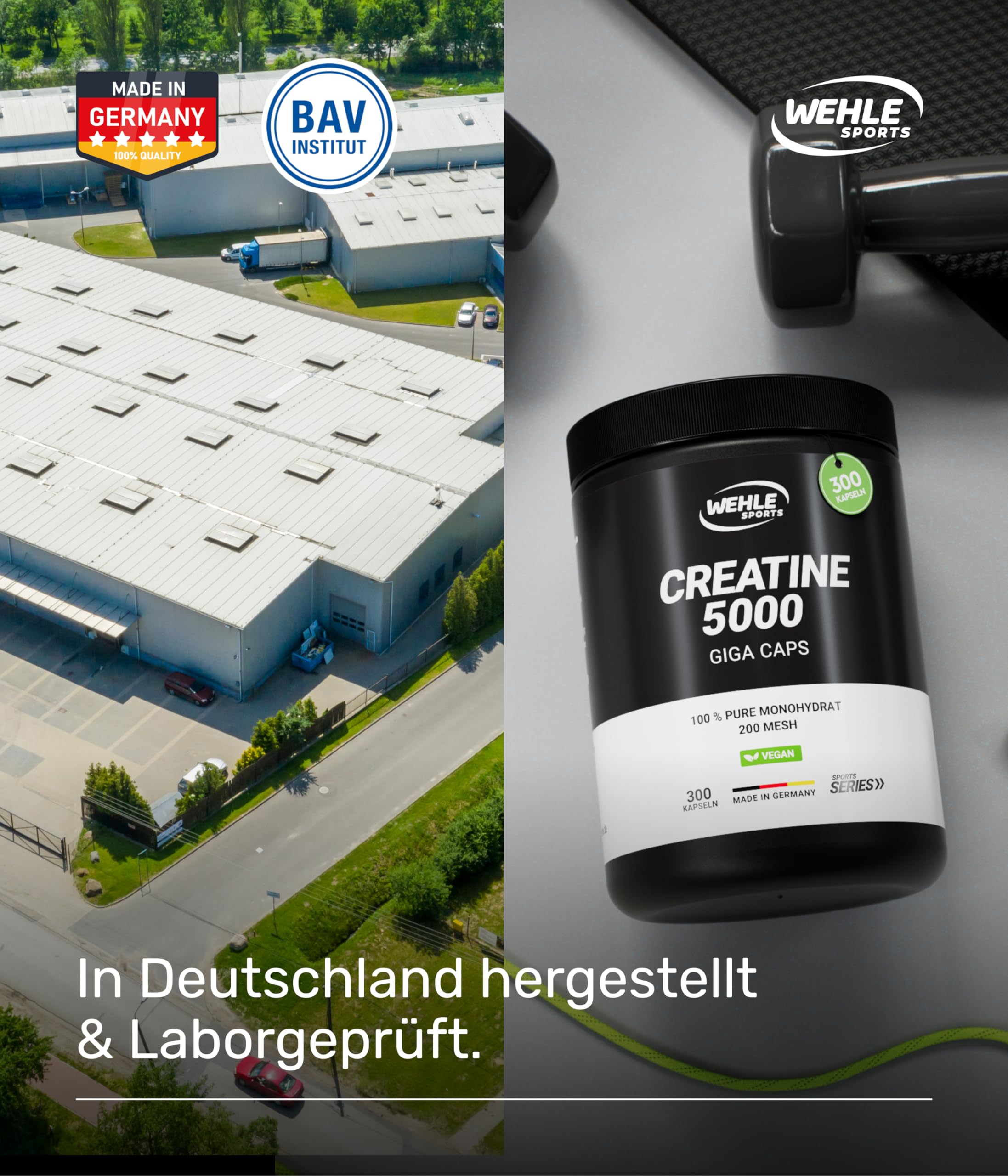 Creatin Kapseln hochdosiert 5000 mg Creatin Monohydrat pro Tagesdosis, 300 vegane Kapseln – ohne Zusatzstoffe – Vegan (300 Kapseln) Wehle Sports – Verpackung kann variieren.
