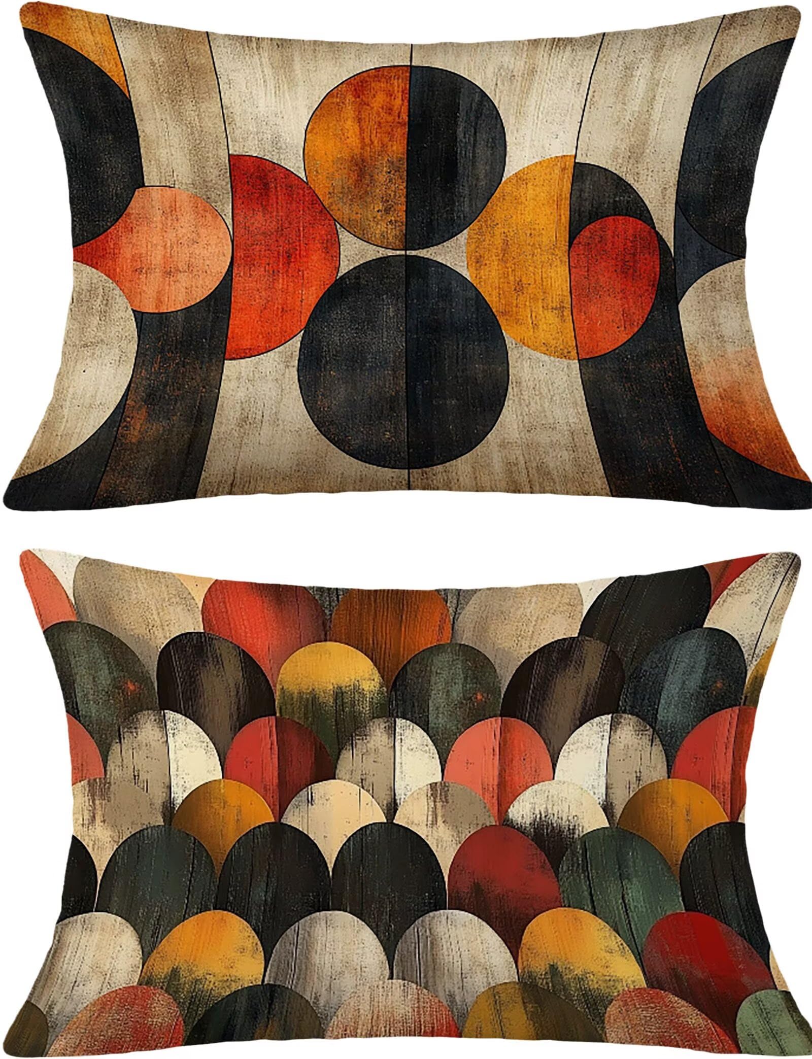 Federe Cuscino 60x80 Set di 2, Rosso Federe Cuscini Divano Lino, Rettangolari Copricuscini 60x80cm Con Cerniera Invisibile, Copricuscino per Camera Letto Casa Decorazioni Regalo, Geometria kj-2171