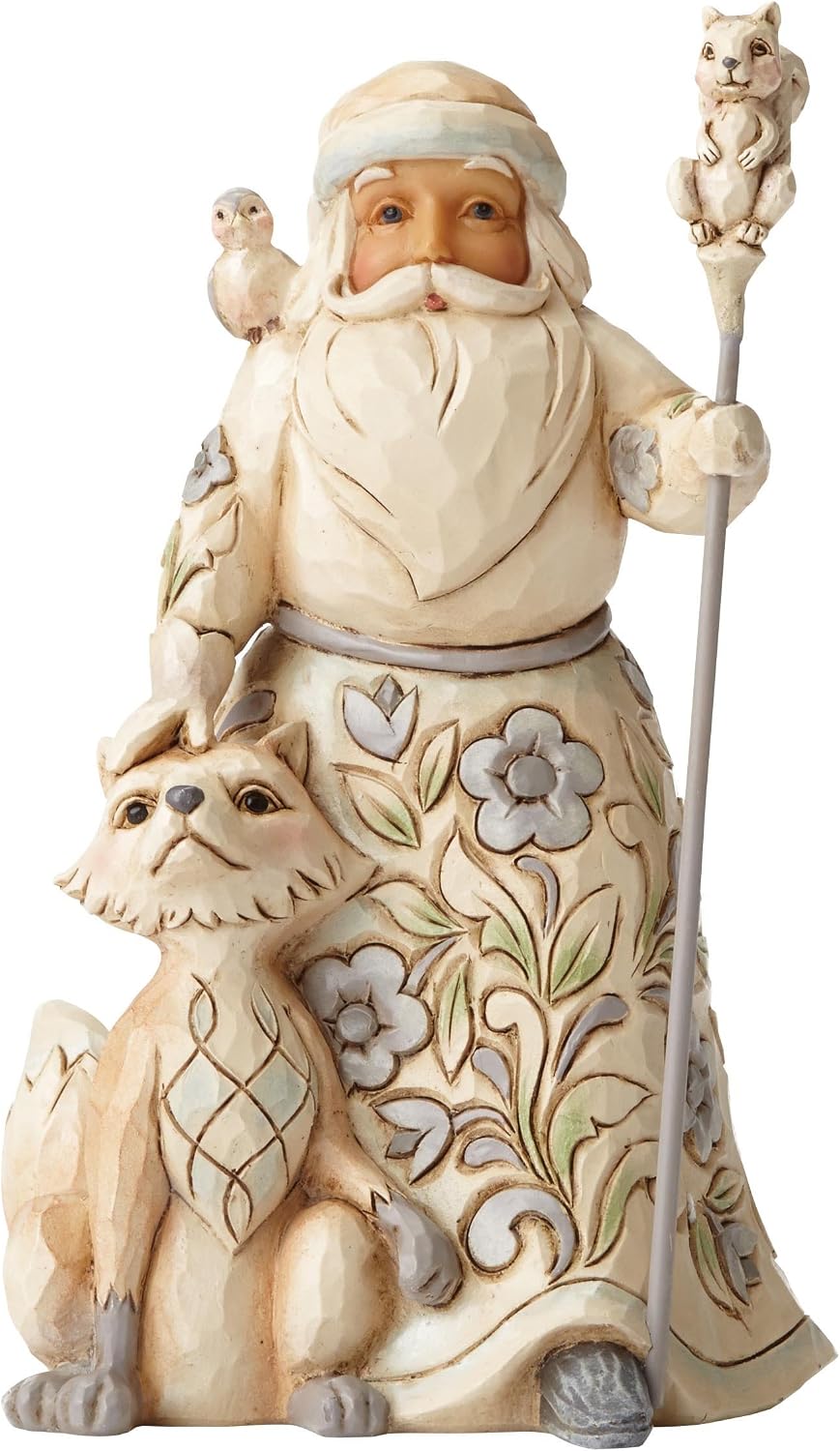 Jim Shore Heartwood Creek White Woodland Santa with Fox Stone Resin Figurine, 5.25”