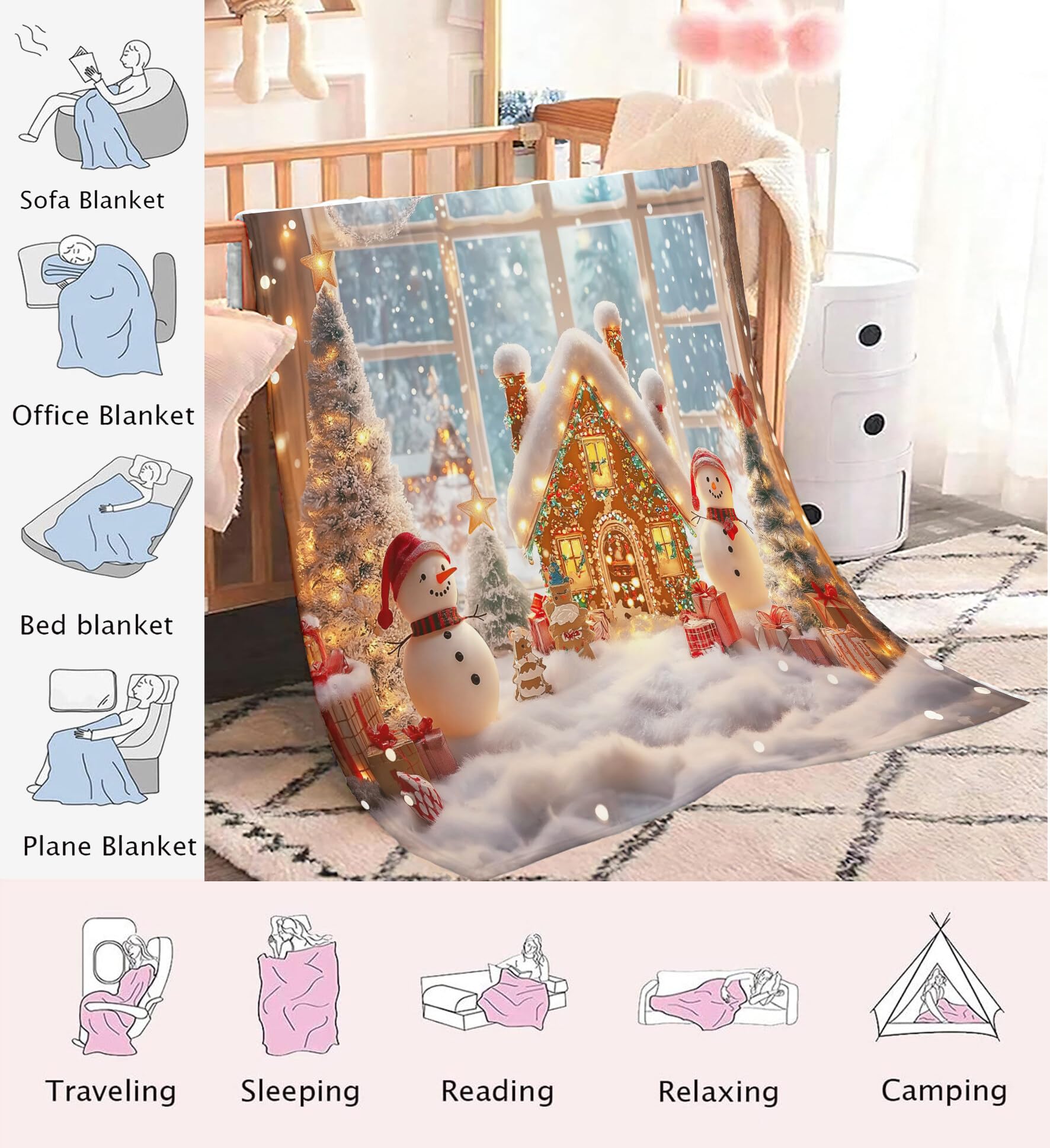 Manta De Navidad Rojo Blanco Muñeco De Nieve Ligero 220X240Cm Suave Cálida Y Peluda Decoración Navideña,Acogedora Habitación con Encanto Adolescentes De Adultos para TV Sofá En Vacaciones