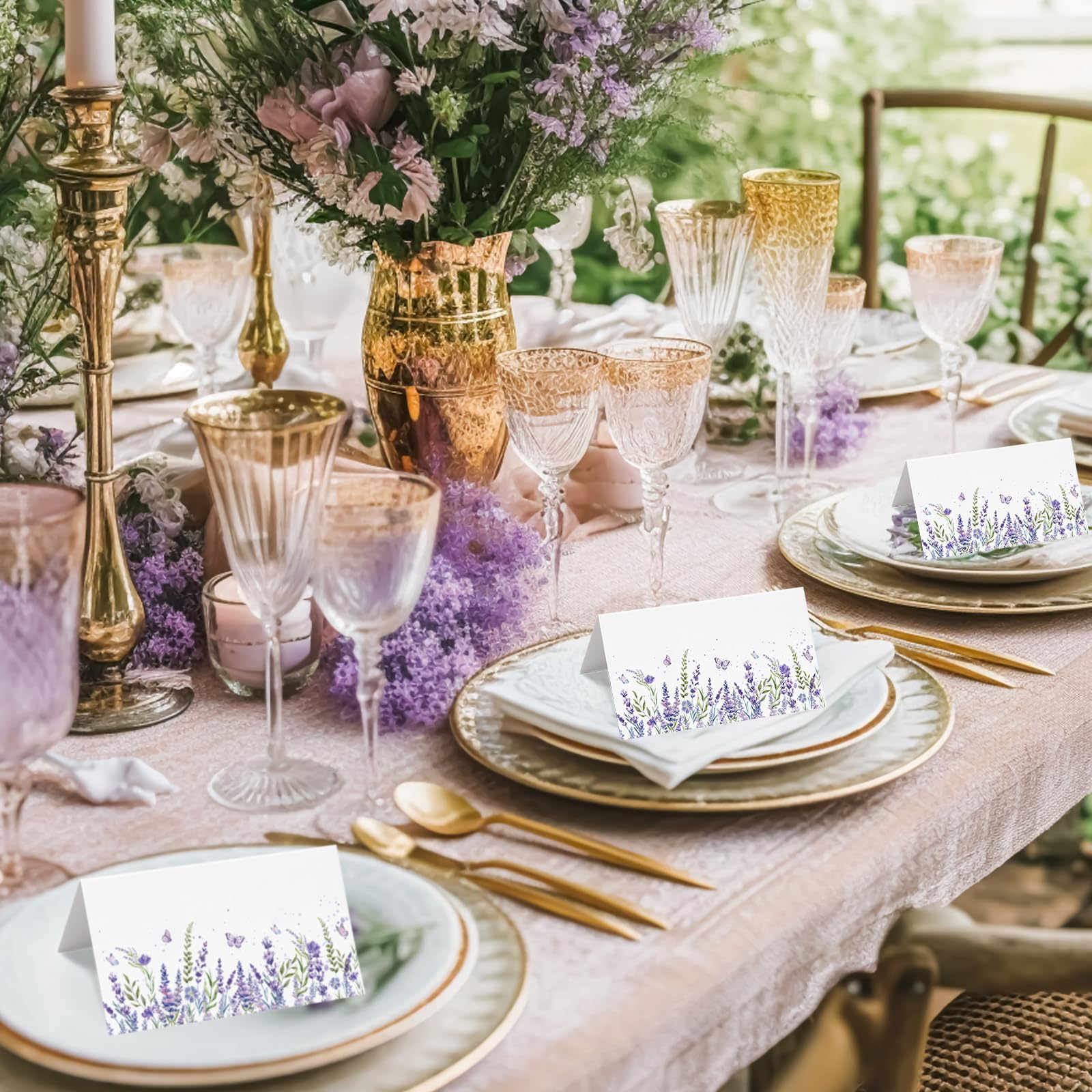 Whaline Platzkarten, Lavendel, 8,9 x 5,1 cm, violette Blume, Zeltkarten, Sitzkarten, blanko, Tischnamensschilder für Frühling, Urlaub, Buffet, Party, Tischdekoration, 100 Stück