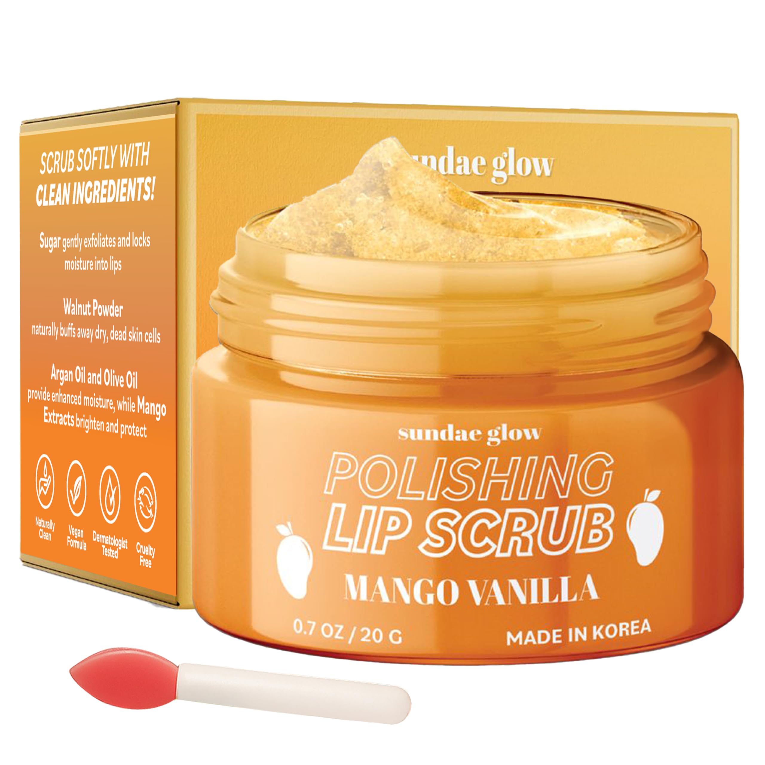 Sundae Glow Exfoliante labial Mango Vanilla – Dermatológicamente probado, antienvejecimiento, cuidado de la piel coreano, exfoliación profunda e hidratación – Labios suaves, regordetes – Belleza