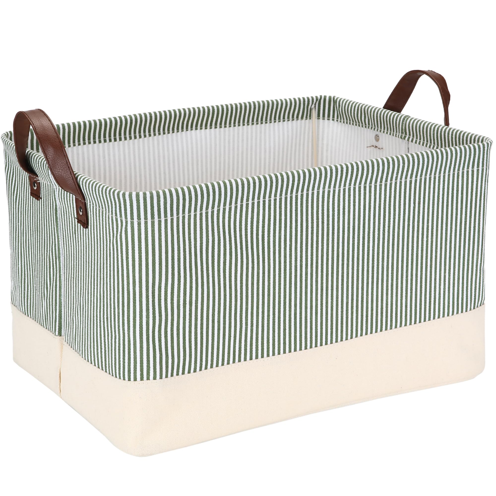 Sea Team Square Canvas Storage Basket with Frame, 42x30x25cm, Green