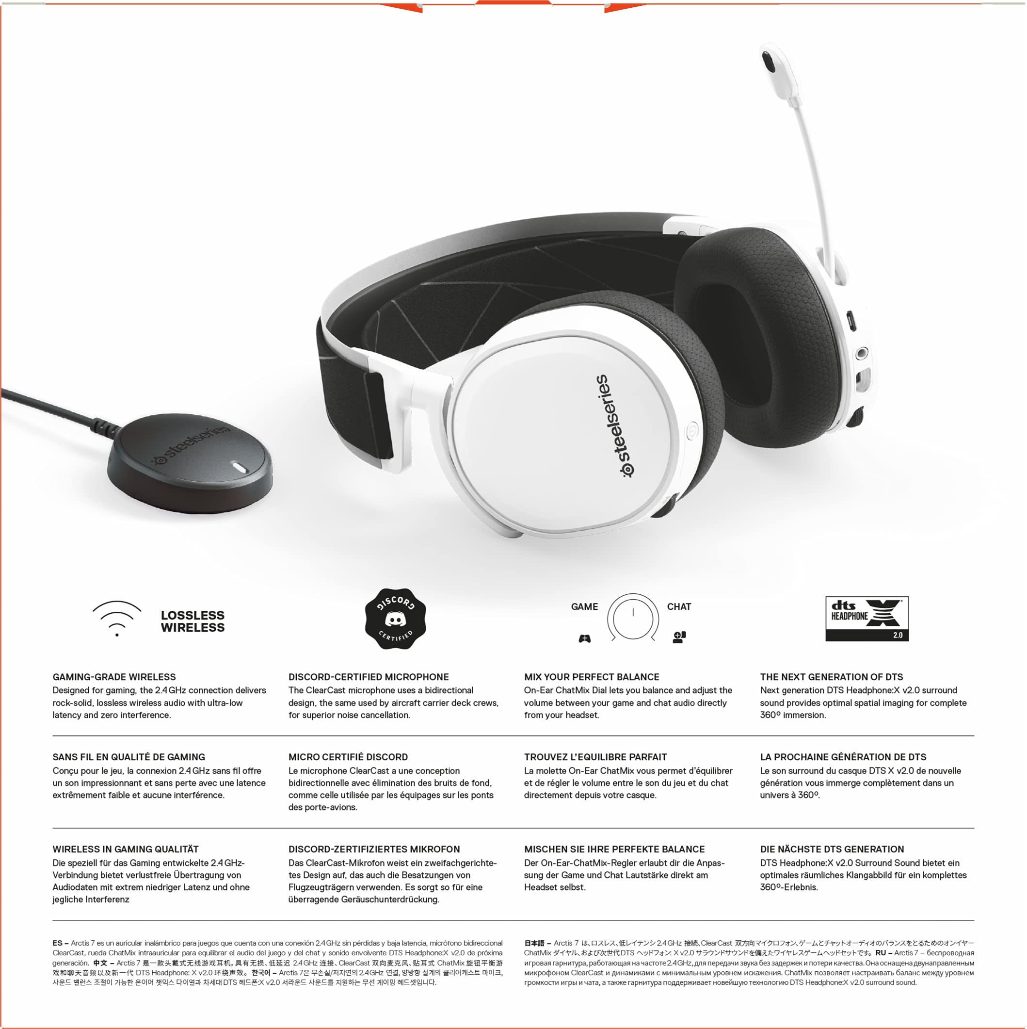 SteelSeries Arctis 7 Gaming Headset DTS Headphone:X v2.0 Surround PC PlayStation 5 PlayStation 4 Weiß