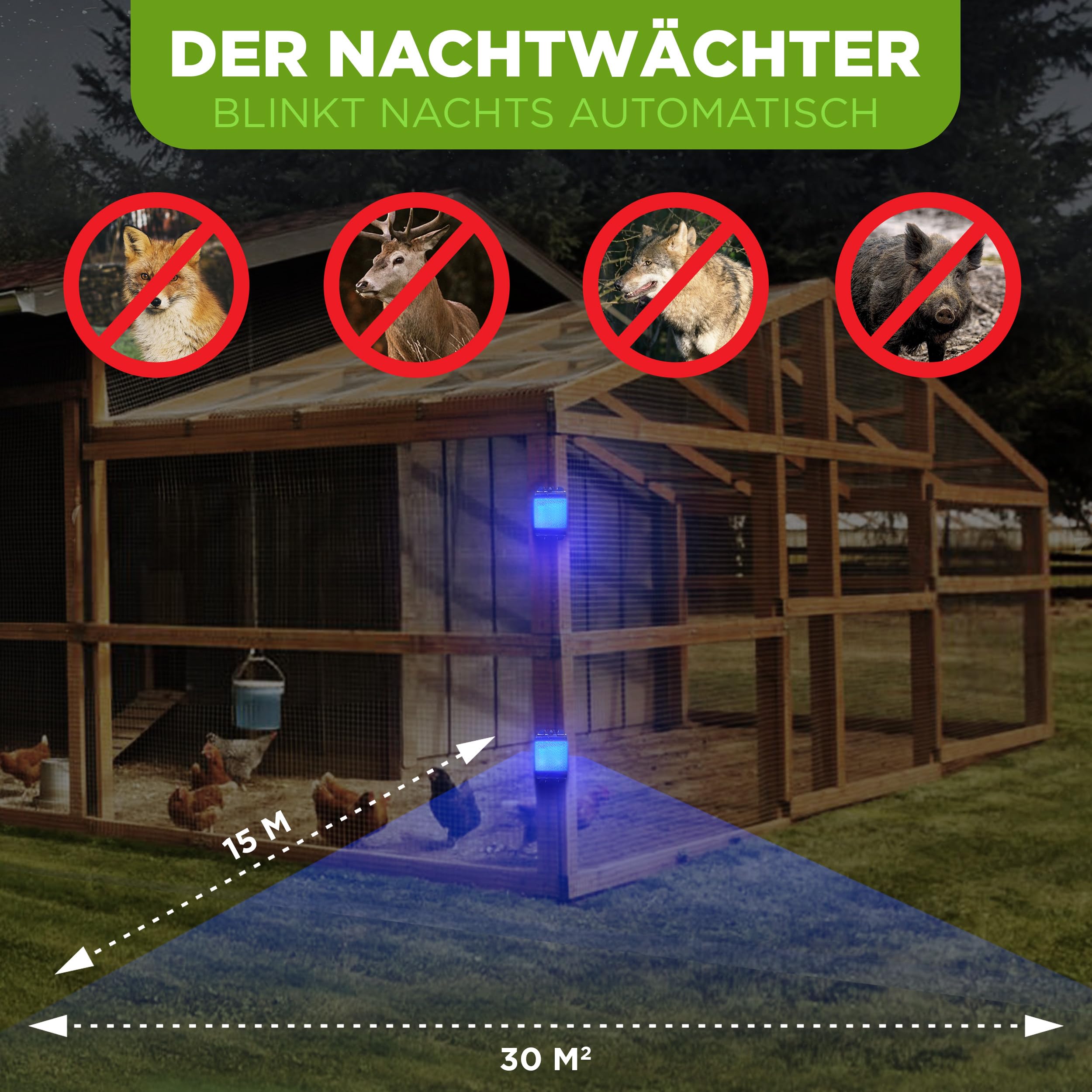 ISOTRONIC Tiervertreiber zur Abwehr von Waschbären, Rehen, Füchsen & Wildschweinen – Wildtier Vertreiber mit blauem LED-Licht – effektive Tierabwehr mit 40m² Wirkungsbereich (6 Stück)