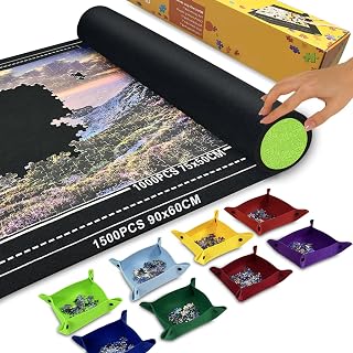 Jigsaw Puzzle Matt Rollup,1500pcs Puzzle Mat Rubber Saver Pad with Puzzles Sorting Trays & Travel Storage Bag Portable Roll up Puzzles Keeper Has Gift Box (1500pcs Has Box Black)