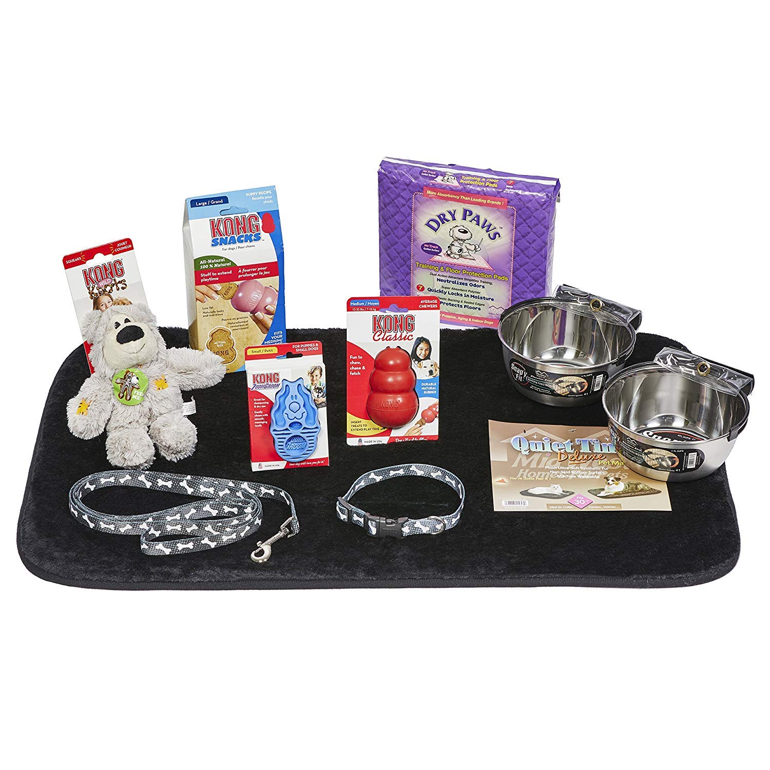 Welpen-Starter-Set für mittelgroße Hunderassen, Set beinhaltet: Kong Classic Spielzeug und Leckerlis, Coastal Hundeleine und Halsband, Midwest Hundenäpfe, Hundebett und Trainingspads