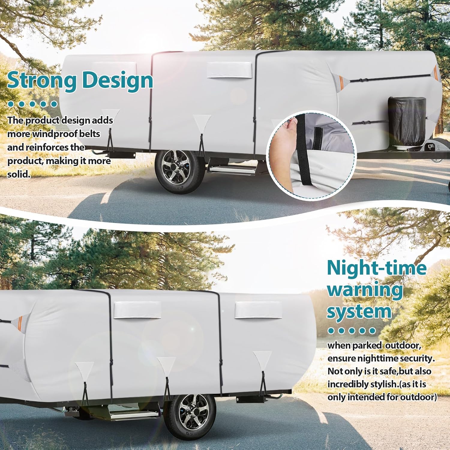 Heavy Duty 420D Oxford 8-10ft Pop Up Camper Trailer Cover, Windproof Waterproof RV Utility Trailer Cover with Top Tent and Air Vent, 132IN*88IN*42IN