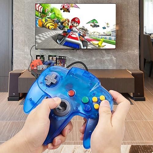 Vista 2 de KIWITATA Classic N64 Controller, Retro N64 Wired Game Pad Joystick Remote Controller for N64 System Video Games Console Clear Blue