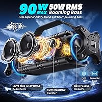 Vista 2 de W-KING Altavoz Bluetooth de 90 W máx., altavoces inalámbricos portátiles IPX6 impermeables, altavoz Bluetooth para exteriores de 50 W con graves